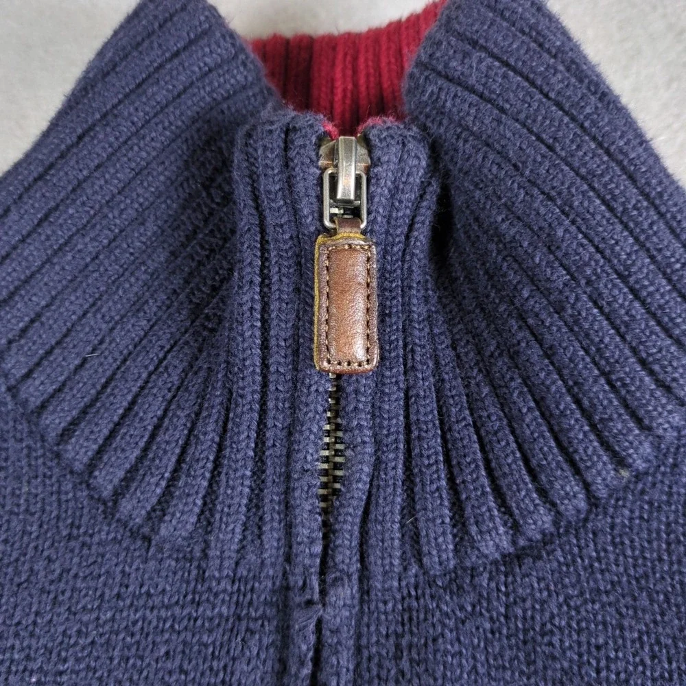 Vintage Polo Ralph Lauren 1/4 Zip Sweater Mens Medium Blue Red Striped Sleeve